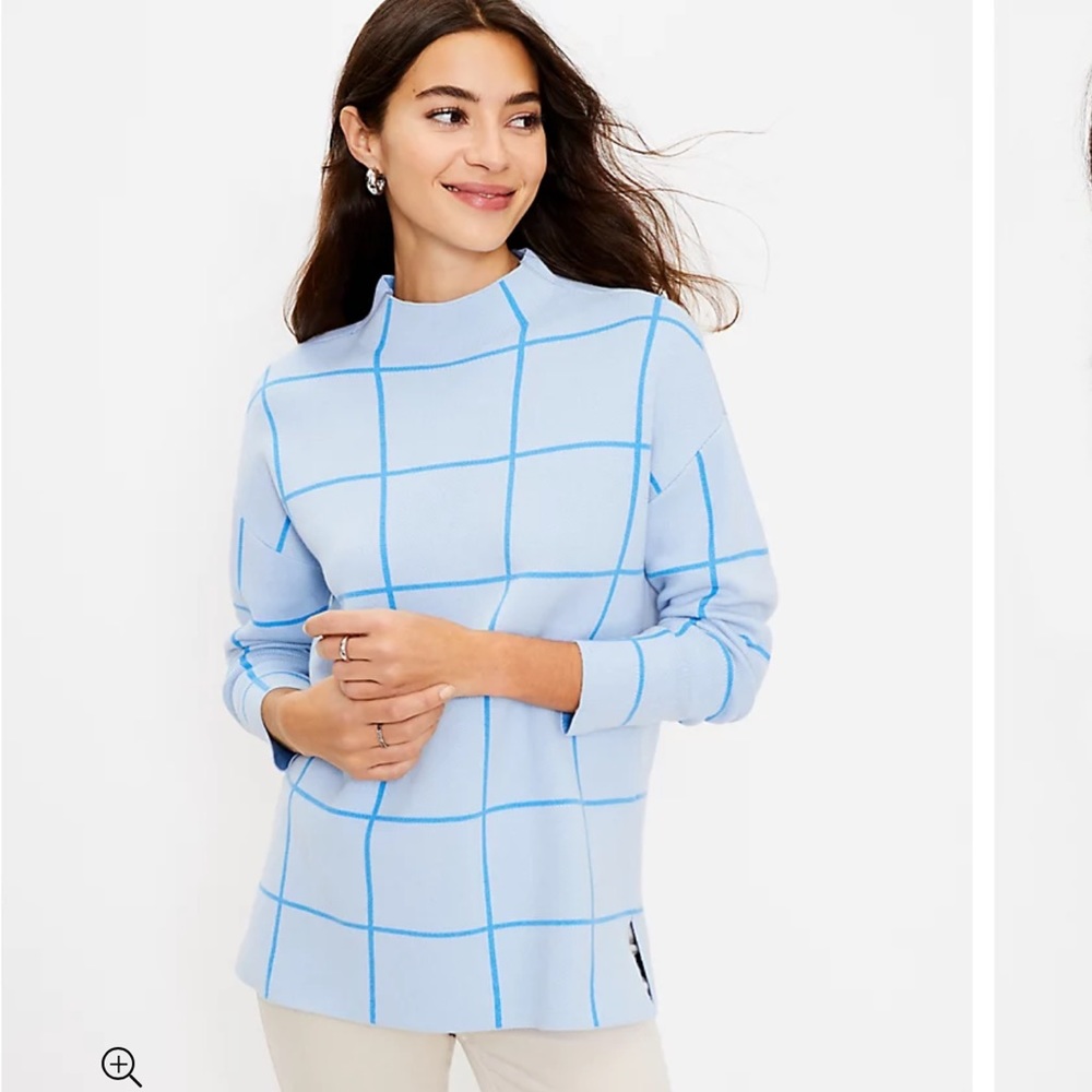 LOFT windowpane mockneck tunic sweater